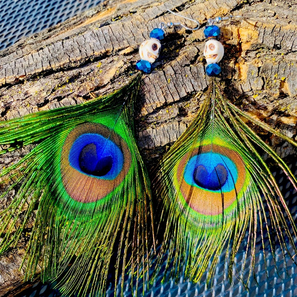 Handmade Peacock Feather Earrings